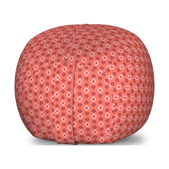 Coral Storage Toy Bag Chair, Seasonal Flower Pattern with Petal Leaves the Spring Blooms Like Feminine Romantic Design, Stuffed Animal Organizer Washable Bag, Large Size, Coral, by Ambesonne