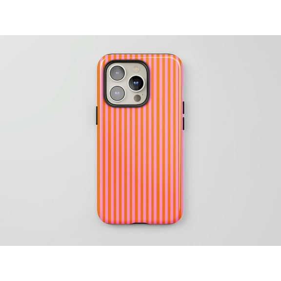 Coral Striped Tough Phone Case, Modern Minimalist, Vibrant Aesthetic, Cute Gift Idea, iPhone 17 16 15 14 Pro Max, Samsung S24 S23 S48