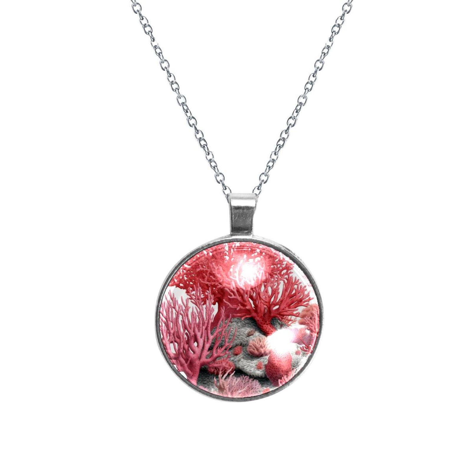 Coral Stunning Glass Circular Pendant Necklace - Elegant Jewelry for ...