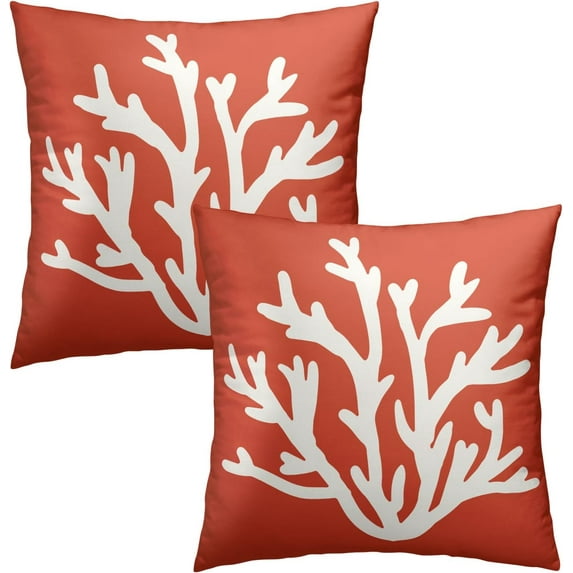 Coral Summer Beach Throw Pillow Cover 20x20 Inch Pack of 2 Summer Beach Coral and White Ocean Cushion Pillow Case Square Cotton Nautical Coastal Pillowcase for Party Bed Sofa Home Car Bedroom Outdoor