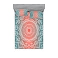 thumbnail image 1 of Coral and Teal Fitted Sheet & Pillow Sham Set, Modern Tribal Mandala Tibetan Healing Motif with Floral Geometric Ombre Art, Decorative Printed 6 Piece Bedding Decor Set, Full, Coral Teal, by Ambesonne, 1 of 3