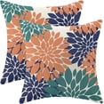 thumbnail image 1 of Coral Teal Navy Blue Pillow Covers 18x18 Inch Set of 2 Dahlia Floral Decor Throw Pillows Summer Modern Geometry Flower Outdoor Decorative Cushion Cases for Sofa Couch Bed Decorations, 1 of 6