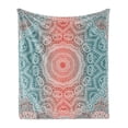 thumbnail image 1 of Coral and Teal Soft Flannel Fleece Blanket, Modern Tribal Mandala Tibetan Healing Motif with Floral Geometric Ombre Art, Cozy Plush for Indoor and Outdoor Use, 60" x 80", Coral Teal, by Ambesonne, 1 of 5