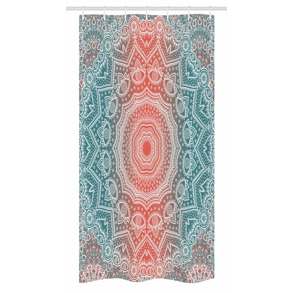 Coral and Teal Stall Shower Curtain, Modern Tribal Mandala Tibetan Healing Motif with Floral Geometric Ombre Art, Fabric Bathroom Set with Hooks, 36W X 72L Inches Long, Coral Teal, by Ambesonne