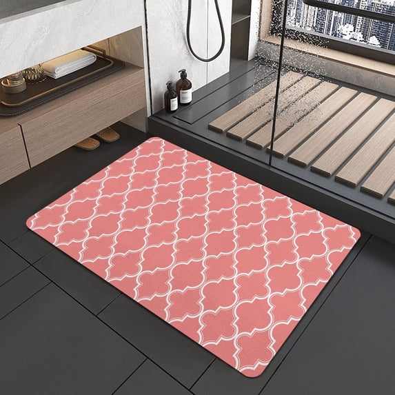 Coral Thin Bathroom Rugs Fit Under Door 20"x32" Quick Dry Super Water Absorbent Pink Bath Mat Rubber Backed Bath Rugs Mats for Bathroom Non Slip Washable