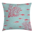 thumbnail image 1 of Coral Throw Pillow Cushion Cover, Aquatic Pattern with Little Cute Fishes and Coral Reef Bubbles Water, Decorative Square Accent Pillow Case, 18 X 18 Inches, Coral Dark Coral Baby Blue, by Ambesonne, 1 of 2