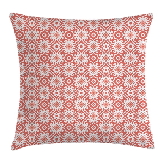 Coral Throw Pillow Cushion Cover, Geometric Art Deco Pattern with Lacing Shapes 30s Style Vintage Motifs, Decorative Square Accent Pillow Case, 20 X 20 Inches, Coral Light Coral White, by Ambesonne