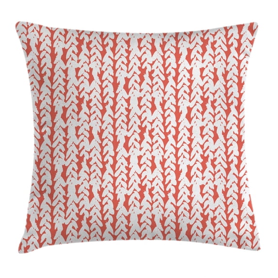 Coral Throw Pillow Cushion Cover, Hand Painted Braids Vertical Pattern Bohemian Hipster Fashion Chevron Ethnic Artwork, Decorative Square Accent Pillow Case, 24 X 24 Inches, Coral White, by Ambesonne
