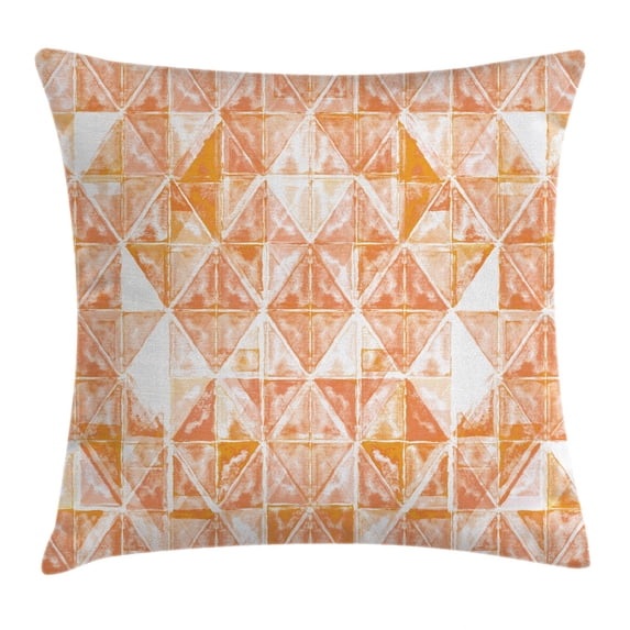 Coral Throw Pillow Cushion Cover, Raster Based Pattern with Watercolor Triangular Grid Hand Drawn Geometric, Decorative Square Accent Pillow Case, 16 X 16 Inches, Coral Orange White, by Ambesonne