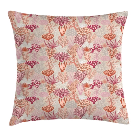 Coral Throw Pillow Cushion Cover, Various Coral Formations Aquatic Theme Underwater Wildlife Ocean Plants Retro Styled, Decorative Square Accent Pillow Case, 18 X 18 Inches, Multicolor, by Ambesonne