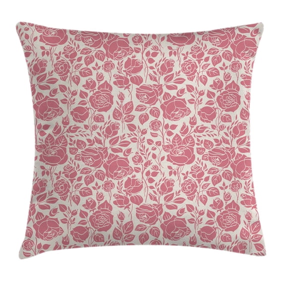 Coral Throw Pillow Cushion Cover, Vintage Pattern with Roses Gardening Plants Classical Feminine Composition, Decorative Square Accent Pillow Case, 18 X 18 Inches, Dark Coral Coconut, by Ambesonne