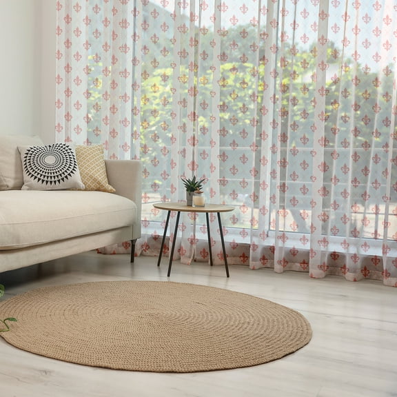 Coral Tulle Curtains with Rod Pocket, Checkered Pattern with of Fleur De Lis Royal French Lily Flower, Sheer Drape for Wedding Party 2 Panels, 7 Sizes, Pale Pink Coral, by Ambesonne