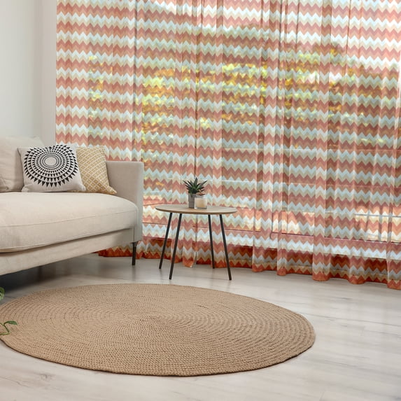 Coral Tulle Curtains with Rod Pocket, Horizontal Chevron Pattern Arrows Geometric Design Striped Old Fashion Zigzag, Sheer Drape for Wedding Party 2 Panels, 7 Sizes, Orange Coral White, by Ambesonne