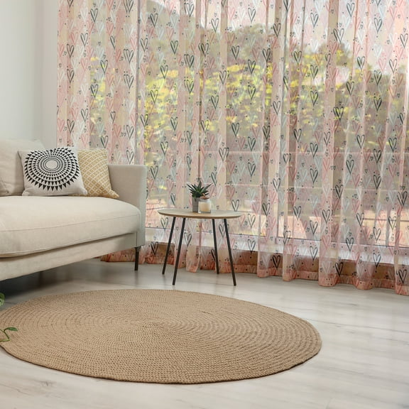 Coral Tulle Curtains with Rod Pocket, Scribbled Little and Big Different Size Heart Forms Love Valentines Mothers Day Theme, Sheer Drape for Wedding Party 2 Panels, 7 Sizes, Coral, by Ambesonne