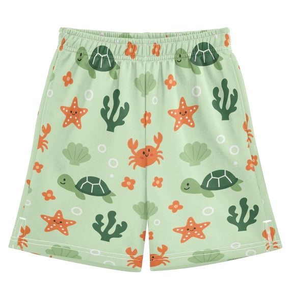 Coral Turtles Crabs Pattern Athletic Shorts Breathable with Comfort Fit Drawstring Casual Sweatshorts Medium