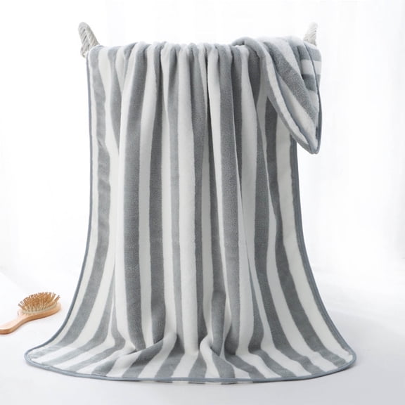 Under $5.00! Coral Velvet Bath Towel Plush Towel for Adults Soft Absorbent Quick Dry Body Towels for Bathroom Shower Bathing Hair Beach Towel Strip Patterned Bath Sheets Easy to Clean,55"L x 27"W
