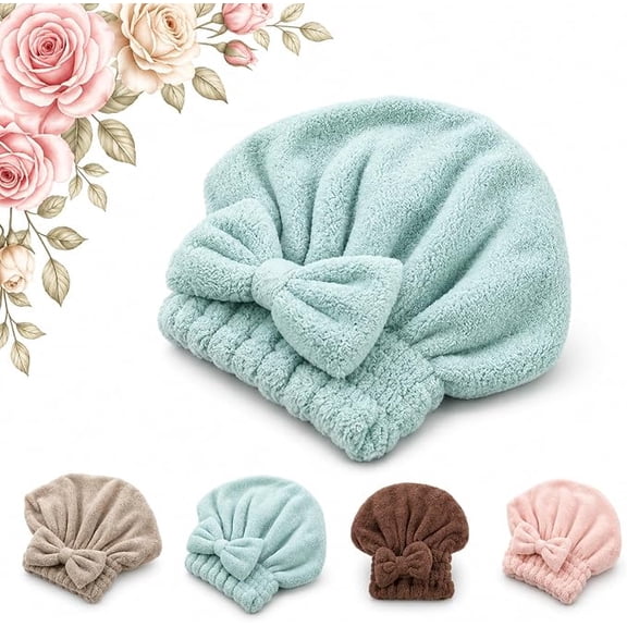 Coral Velvet Cute Bow Bath Cap, Highly Absorbent and Quick-Drying, Coral Velvet Bow Hair Drying Cap for Wet Hair, Curly, Long & Thick Hair(1PC,B)