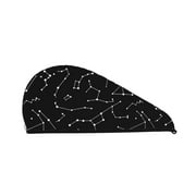 Coral Velvet Dry Hair Cap Sky Map Constellations Stars Quick Moisture Absorbing Dry Hair Towel With Button Anti Frizz For Girls Women Kids Long Curly Thick Hair