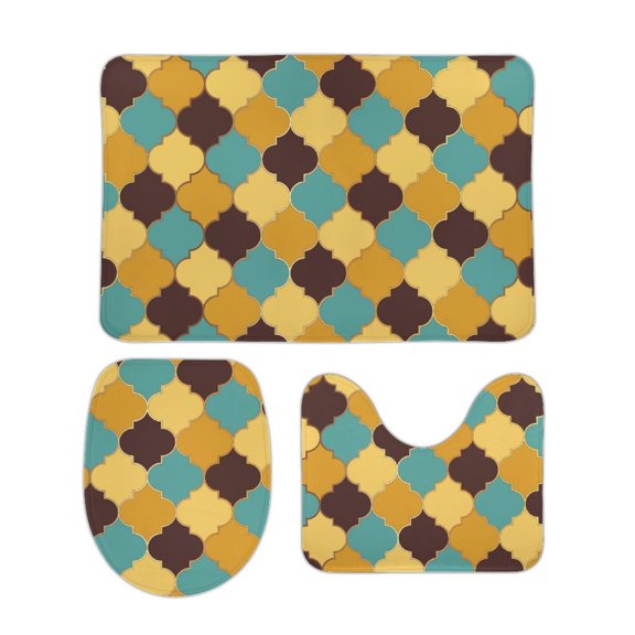 Coral Velvet Floor Mat Three-Piece Set Is Easy To Store Non Slip And Durable For Bathroom Dresser Holiday Home Guest Room Bed Moroccan Arabic Window Grid