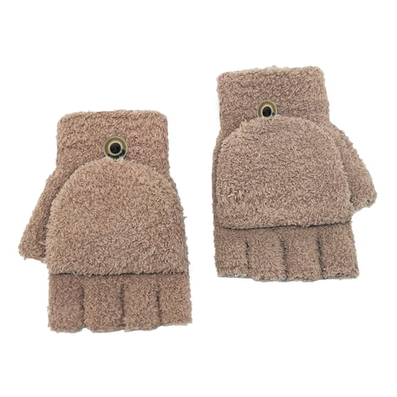 Coral Velvet Knitted Warm Convertible Flip Top Fingerless Winter Sports Mittens for Women Cold Weather Gloves