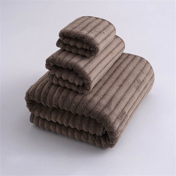 Coral Velvet Towel Set, Thick Quick Drying Bath Towel, Anti Bacterial and Soft, for Body Face Hands, Brown(70*140Cm)