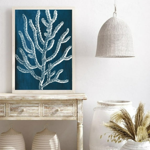 Coral Wall Art, Blue Coral Print, Modern Beach Art, Navy Blue Prints, Coastal Beach House, Beach , Ocean fan, Poster Decor, Size 24x36 UNFFRAMED F03.1.8l105