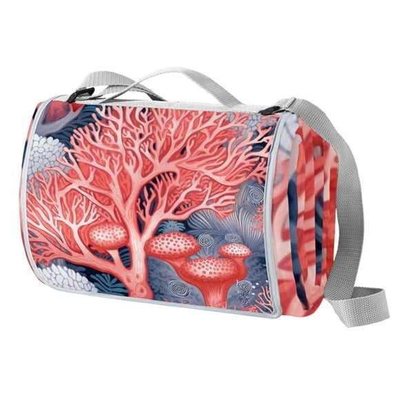 Coral Waterproof Canvas Picnic Blanket Outdoor Mat for Beach, Camping, Hiking - Large Foldable Portable Mat with Handle and Waterproof Backing - 200cm x 150cm