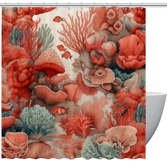 Coral Waterproof Printed Shower Curtain Sets with Hook for Bathroom Decoration - Bathroom Curtain for Home Decor