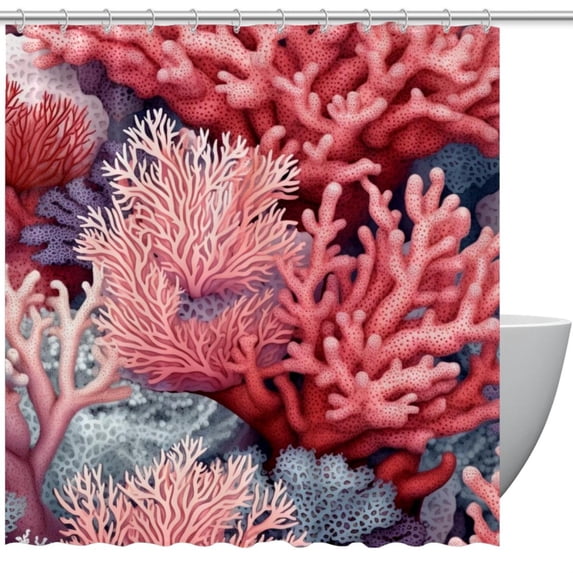 Coral Waterproof Shower Curtain Sets with Hook, Printed Design - Bathroom Decoration - 3 Piece Set