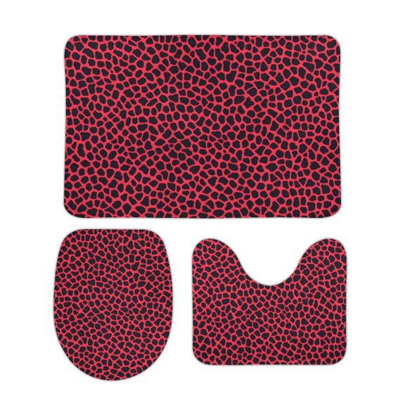 Coral Wool Floor Mat 3-Piece Set Super Absorbency Non-Slip Durable Easy To Clean And Maintain Effectively Prevent Damp Dirt And Dirt Leopard Print Pattern Red And Black_3 15.7"x23.6"
