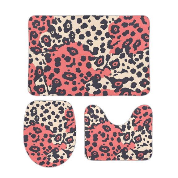 Coral Wool Floor Mat 3-Piece Set Super Absorbency Non-Slip Durable Easy To Clean And Maintain Effectively Prevent Damp Dirt And Dirt Leopard Print Pattern Red And Black_4 15.7"x23.6"