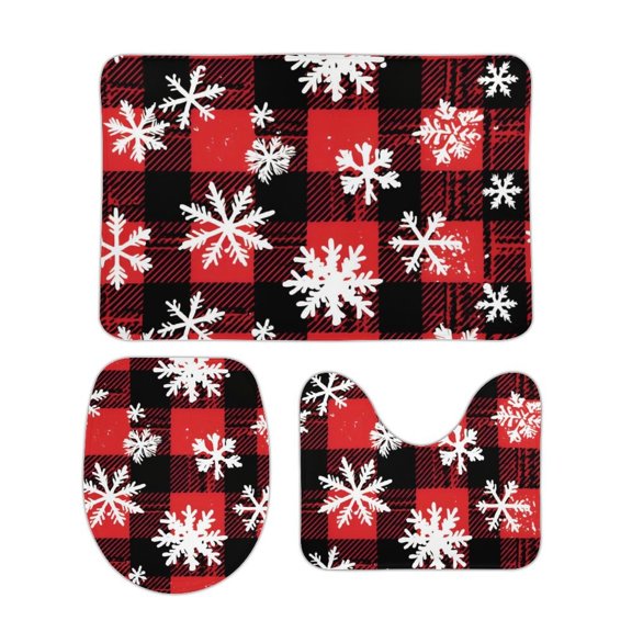 Coral Wool Floor Mat 3-Piece Set Super Absorbency Non-Slip Durable Easy To Clean And Maintain Effectively Prevent Damp Dirt And Dirt Snowflakes on The Red And Black Checkered Pattern (2) 15.7"x23.6"
