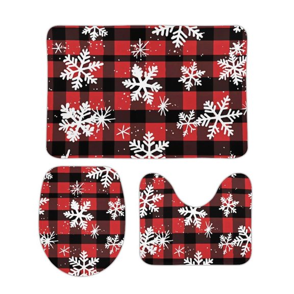 Coral Wool Floor Mat 3-Piece Set Super Absorbency Non-Slip Durable Easy To Clean And Maintain Effectively Prevent Damp Dirt And Dirt Snowflakes on The Red And Black Checkered Pattern 15.7"x23.6"