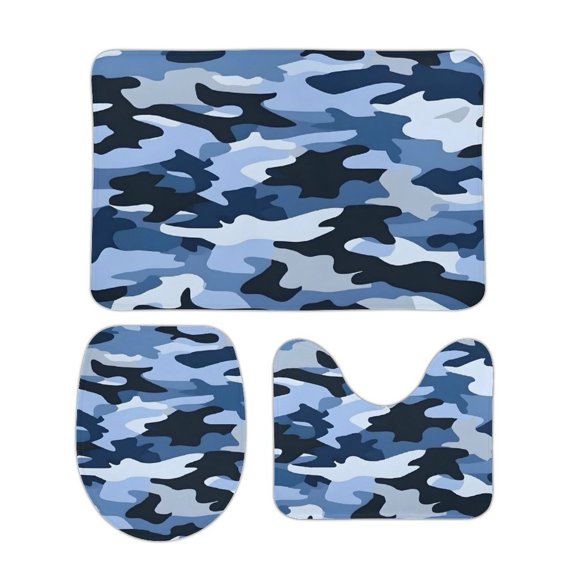 Coral Wool Floor Mat 3-Piece Set Super Absorbency Non-Slip Durable Easy To Clean And Maintain Effectively Prevent Damp Dirt And Dirt Vector Camouflage Pattern Blue_4 15.7"x23.6"