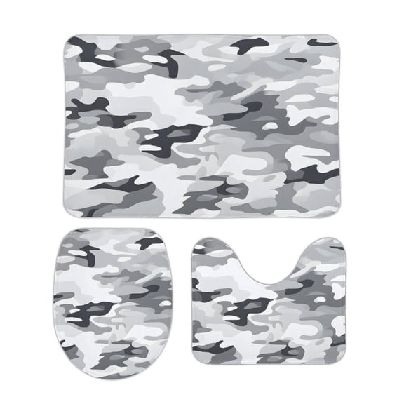 Coral Wool Floor Mat 3-Piece Set Super Absorbency Non-Slip Durable Easy To Clean And Maintain Effectively Prevent Damp Dirt And Dirt Vector Camouflage Pattern Gray_3 15.7"x23.6"