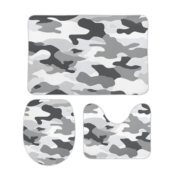 Coral Wool Floor Mat 3-Piece Set Super Absorbency Non-Slip Durable Easy To Clean And Maintain Effectively Prevent Damp Dirt And Dirt Vector Camouflage Pattern Gray_2 15.7"x23.6"