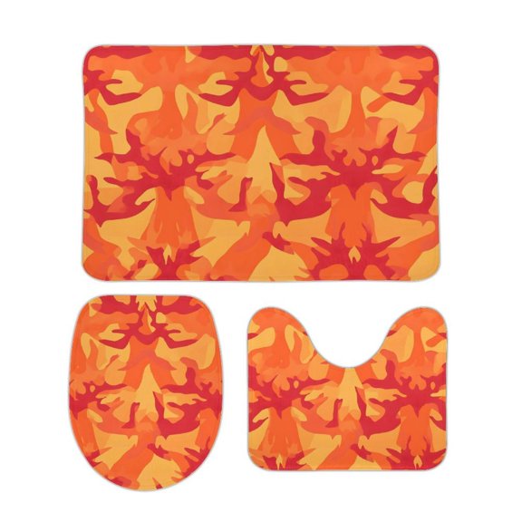 Coral Wool Floor Mat 3-Piece Set Super Absorbency Non-Slip Durable Easy To Clean And Maintain Effectively Prevent Damp Dirt And Dirt Vector Camouflage Pattern Orange Red_2 15.7"x23.6"