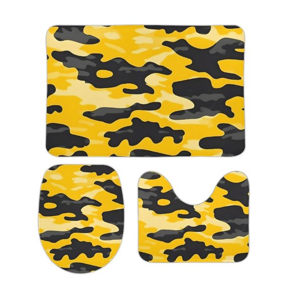 Coral Wool Floor Mat 3-Piece Set Super Absorbency Non-Slip Durable Easy To Clean And Maintain Effectively Prevent Damp Dirt And Dirt Vector Camouflage Pattern Yellow_3 15.7"x23.6"