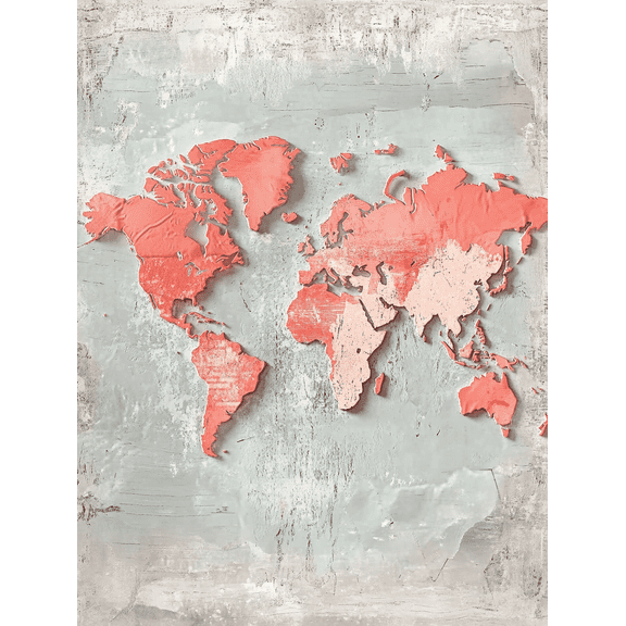Coral World Map Canvas Wall Art Suitable for Living Room Bedroom Office Study and Hotel Decoration.