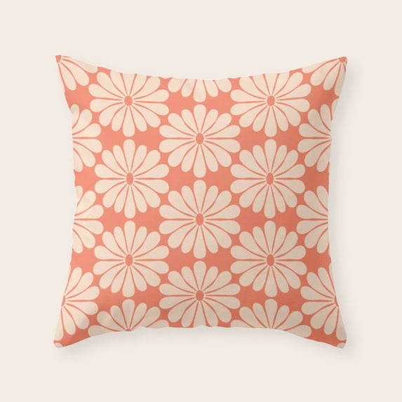 Coral and Cream Daisy Floral, Velvet Throw Pillow Cover, Bedroom Accent ...