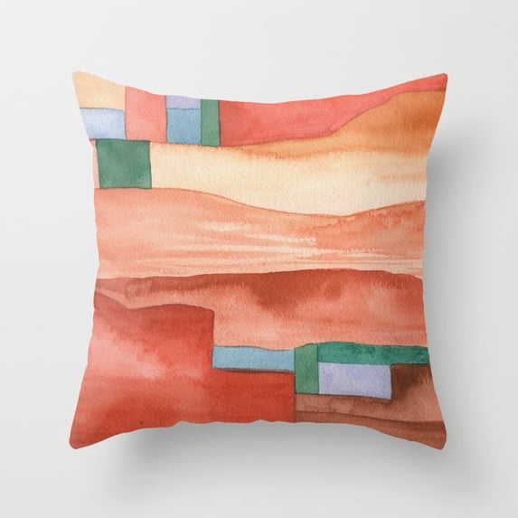 Coral and Cream Watercolor Blocks Velvet Throw Pillow Cover Only, Two ...