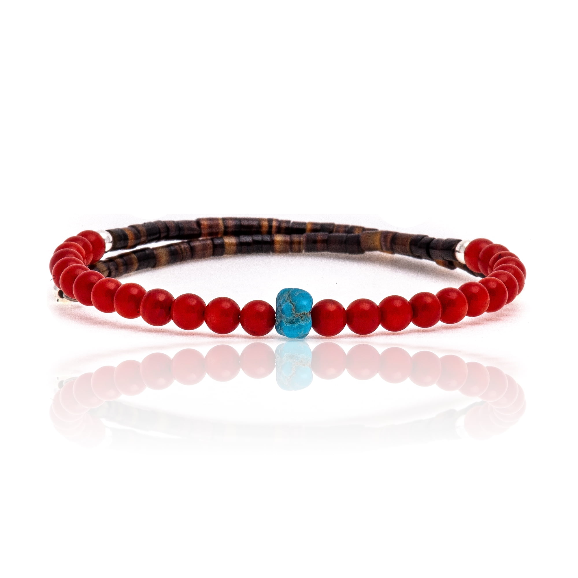 Navajo Authentic Natural Turquoise & Coral Heishi Wrap Bracelet | Adjustable Native American Handmade