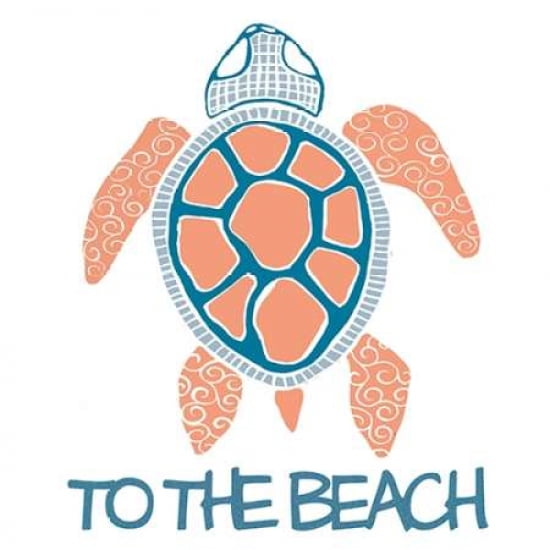 Coral and Navy Sea Turtle Canvas Art - Shanni Welsh (24 x 24)