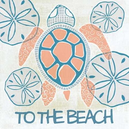 Coral and Navy Sea Turtle II Canvas Art - Shanni Welsh (24 x 24)