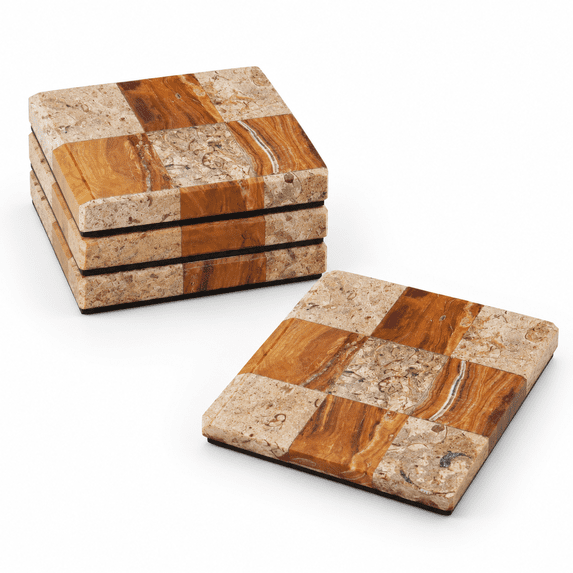 Coral and Red Marble Square Coaster Set of 4, 4 Inch Drink Coasters for ...