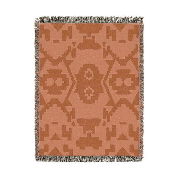 Coral and Rust Southwestern Geometric Woven Throw Blanket, 100% Cotton, Boho Style for Sofa or Bed