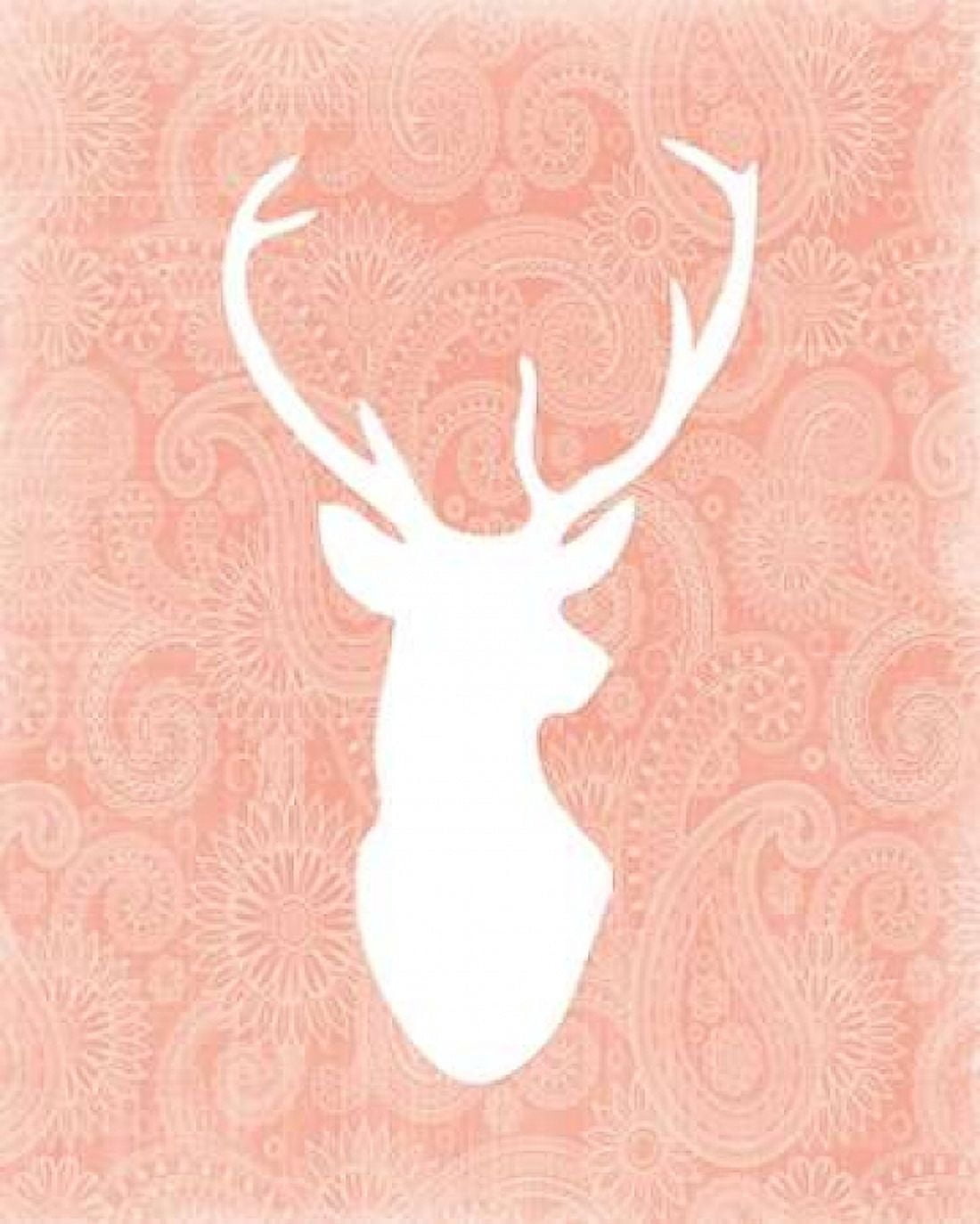 Coral and White Deer Head Canvas Art - Tara Moss (24 x 30)