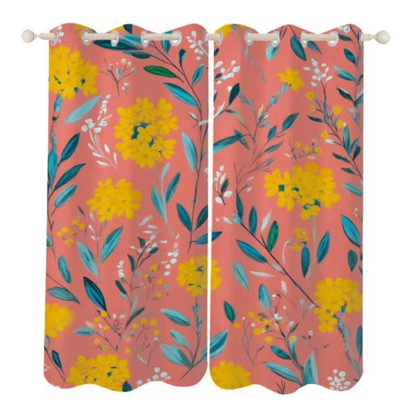 Coral floral painted seamless pattern Sunshade Curtains Home Bedroom Living Room Dining Room Home Decor Window Drapes 2 PCS