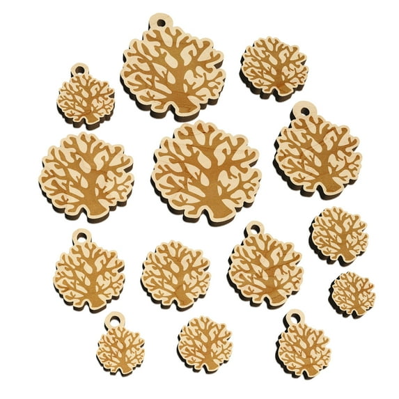 Coral from the Ocean Reef Wood Mini Charms Shapes DIY Craft Jewelry - With Hole - 18mm (17pcs)