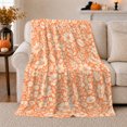 thumbnail image 1 of Coral orange ivory flowers vines botanical Flannel Blanket for bedroom reading nook cottage floral Home Decor cheerful vintage garden art Gift for flower lovers, 1 of 5